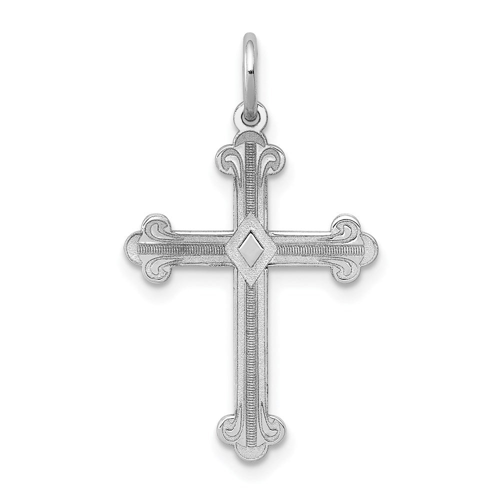 14k White Gold 16 mm Laser Designed Cross Pendant (0.72 grams)