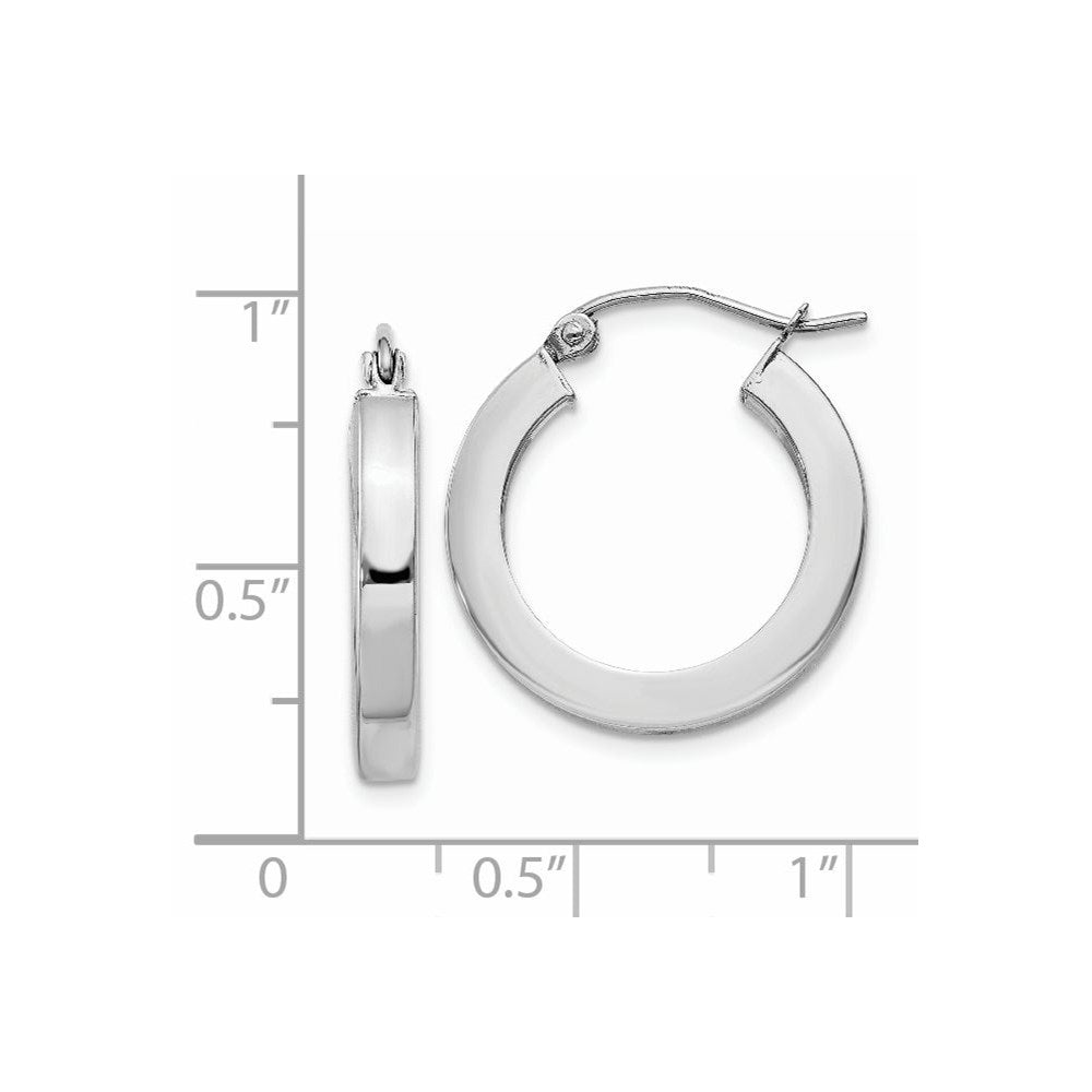 14k White Gold 3 mm Square Tube Hoop Earrings (1.78 grams)