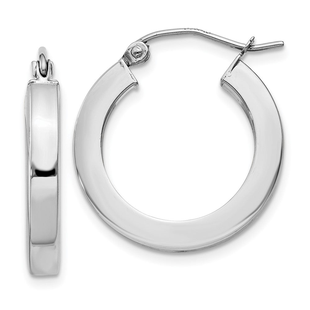 14k White Gold 3 mm Square Tube Hoop Earrings (1.78 grams)