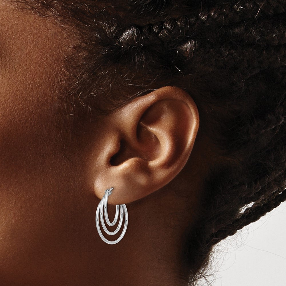 14k White Gold 4 mm Triple Hoop Earrings (1.75 grams)