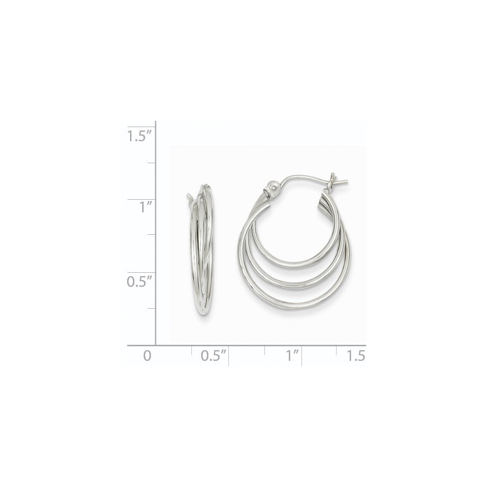14k White Gold 4 mm Triple Hoop Earrings (1.75 grams)