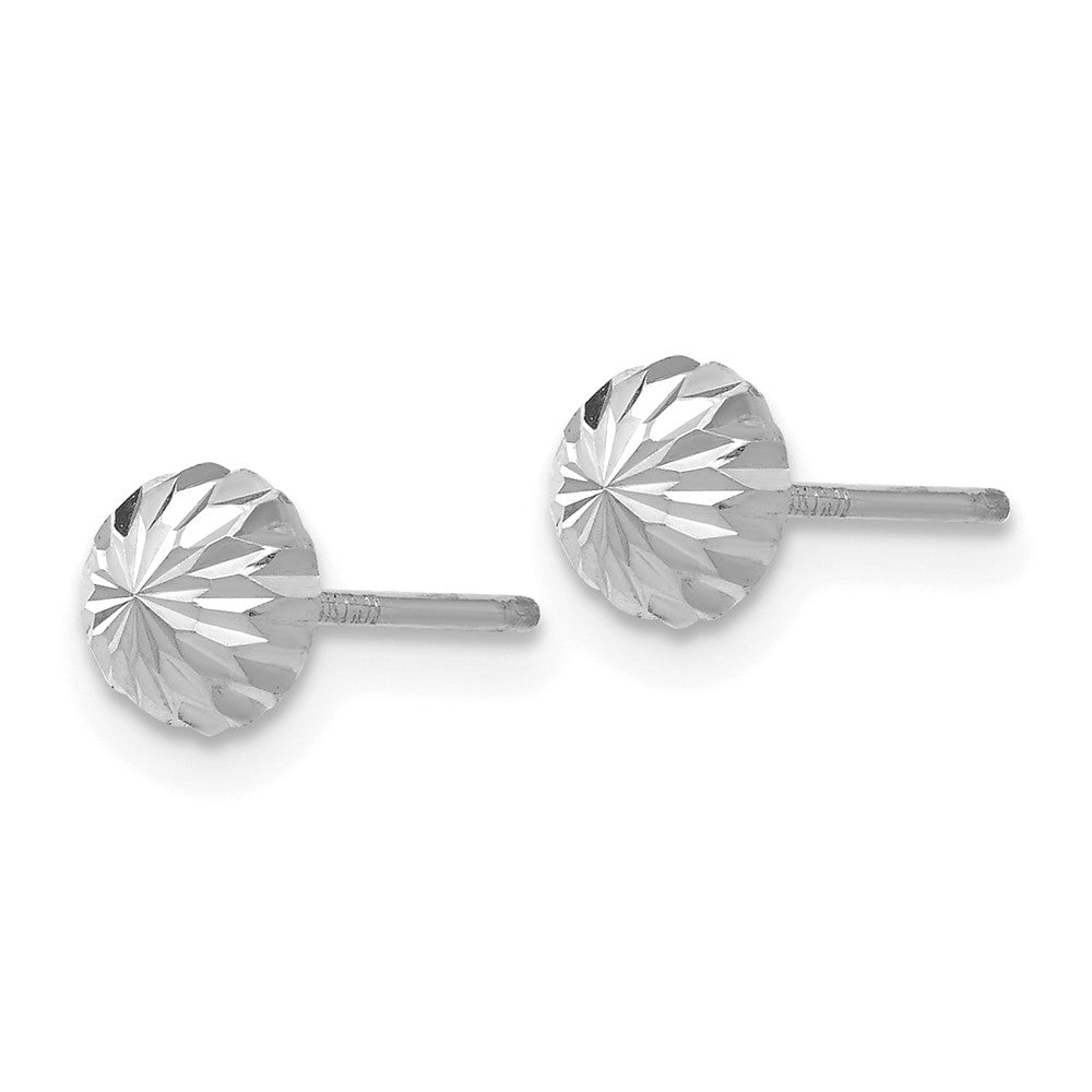 14k White Gold 5 mm Polished & Diamond-Cut Half Ball Post Earrings