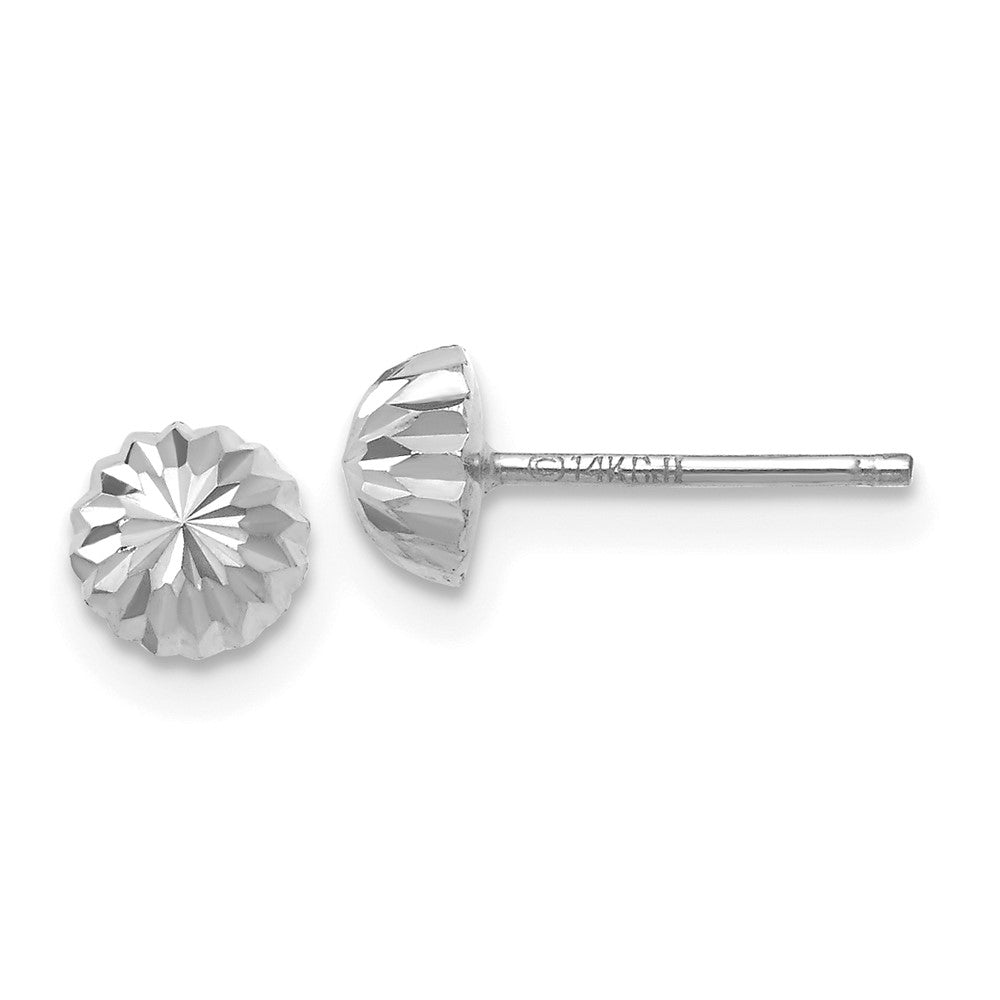 14k White Gold 5 mm Polished & Diamond-Cut Half Ball Post Earrings
