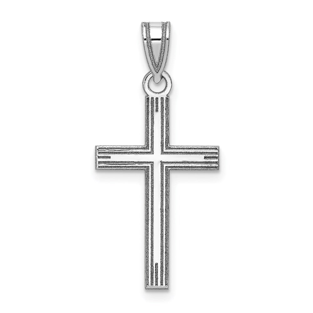14k White Gold 15 mm Solid Laser Etched Cross Pendant (0.81 grams)