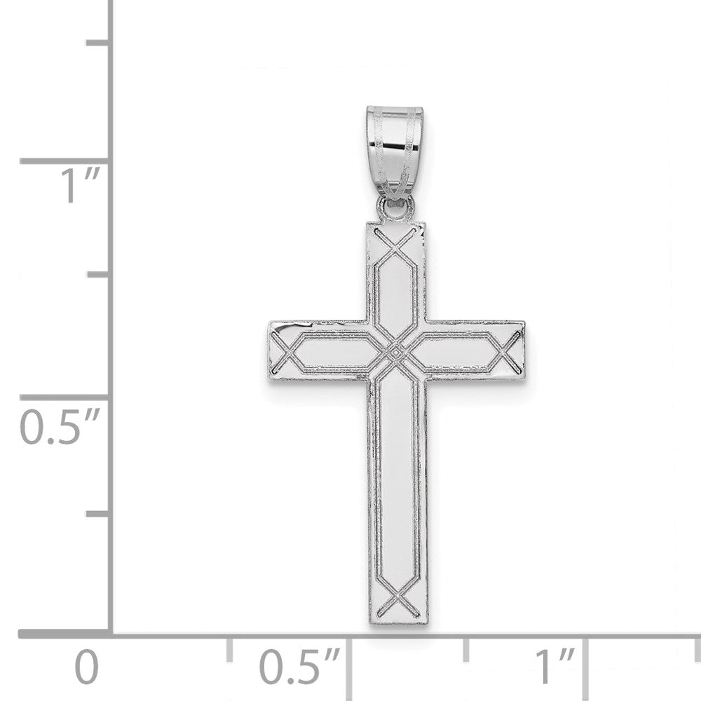 14k White Gold 14 mm Solid Laser Etched Cross Pendant (0.95 grams)