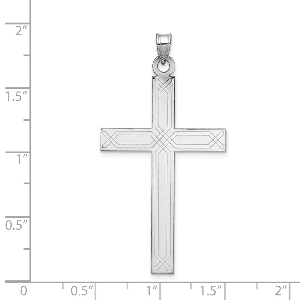 14k White Gold 25 mm Solid Laser Etched Cross Pendant (2.43 grams)