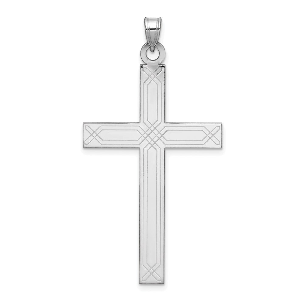 14k White Gold 25 mm Solid Laser Etched Cross Pendant (2.43 grams)