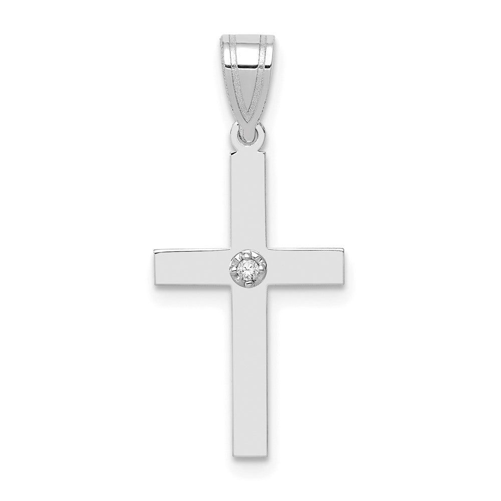 14k White Gold 11.5 mm .01ct. Diamond Cross Pendant (0.66 grams)