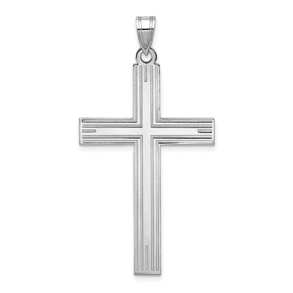 14k White Gold 25 mm Solid Laser Etched Cross Pendant (2.54 grams)