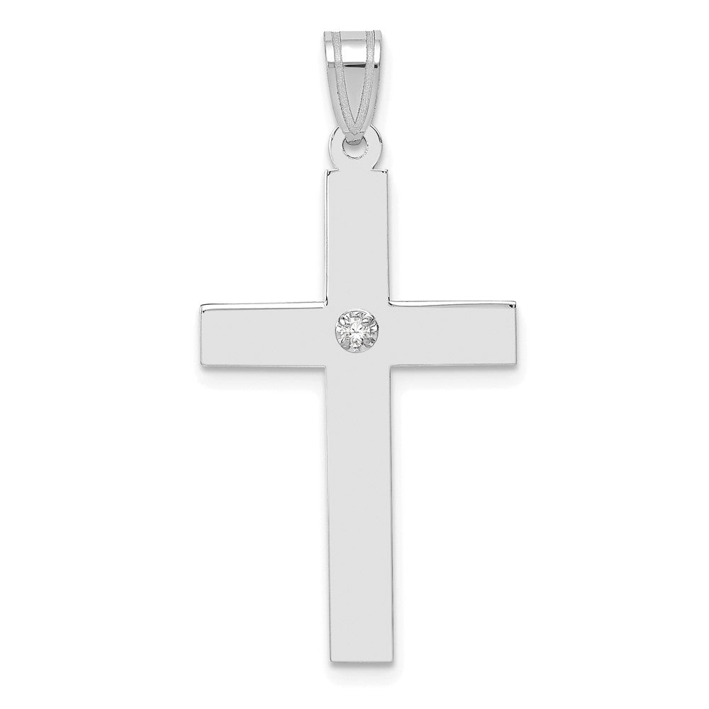 14k White Gold 18 mm .02ct. Diamond Cross Pendant (1.44 grams)