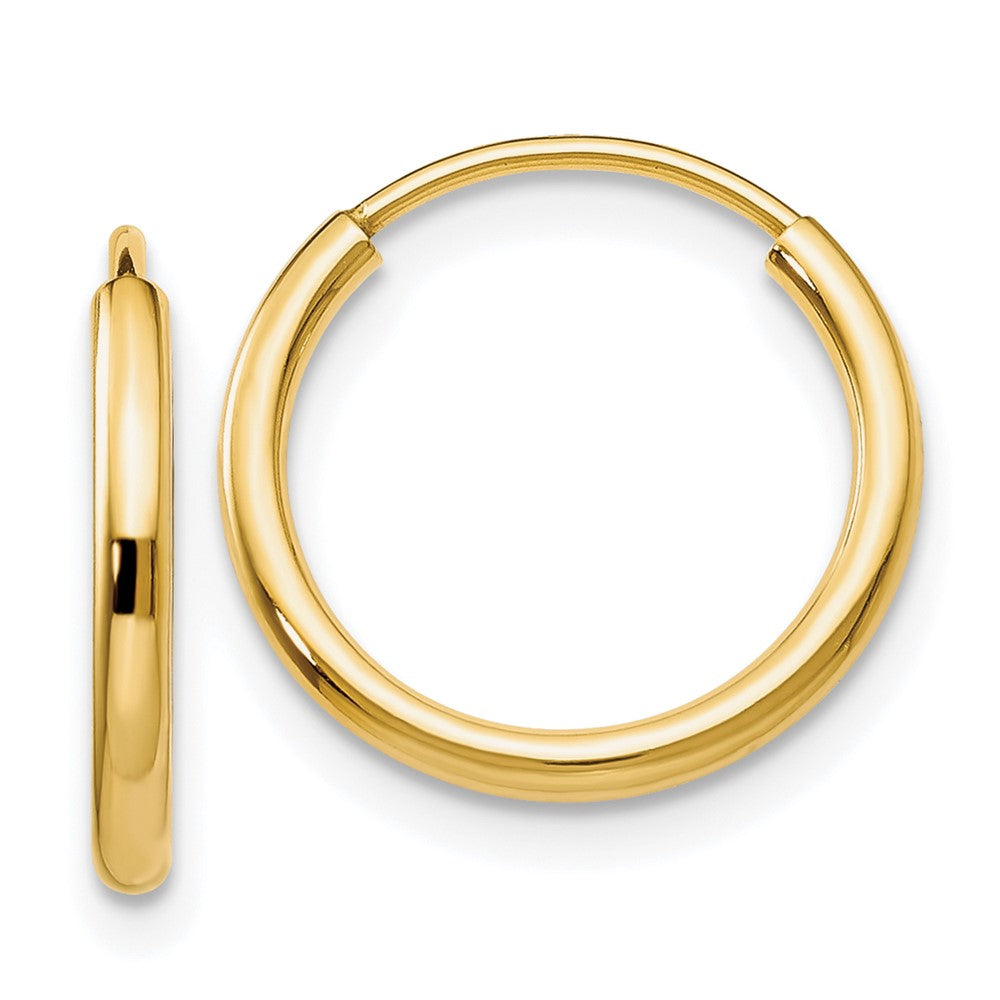 14k Yellow Gold 15 mm Polished Round Endless Hoop Earrings (0.48 grams)