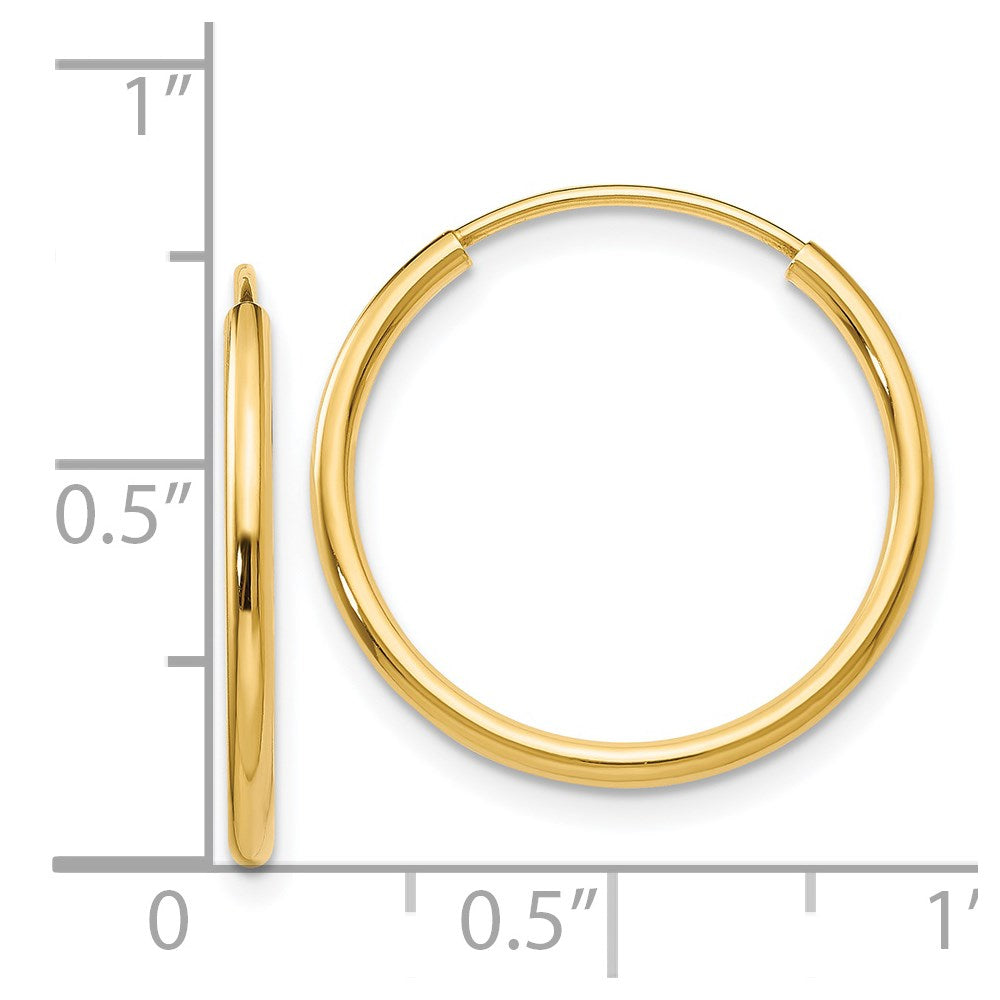 14k Yellow Gold 17 mm Polished Round Endless Hoop Earrings (0.76 grams)