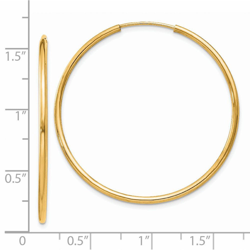 14k Yellow Gold 38 mm Polished Round Endless Hoop Earrings (1.52 grams)