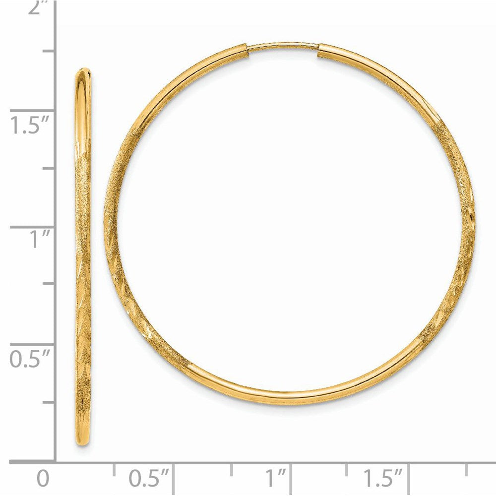 14k Yellow Gold 39 mm Satin Diamond-cut Endless Hoop Earrings (1.61 grams)