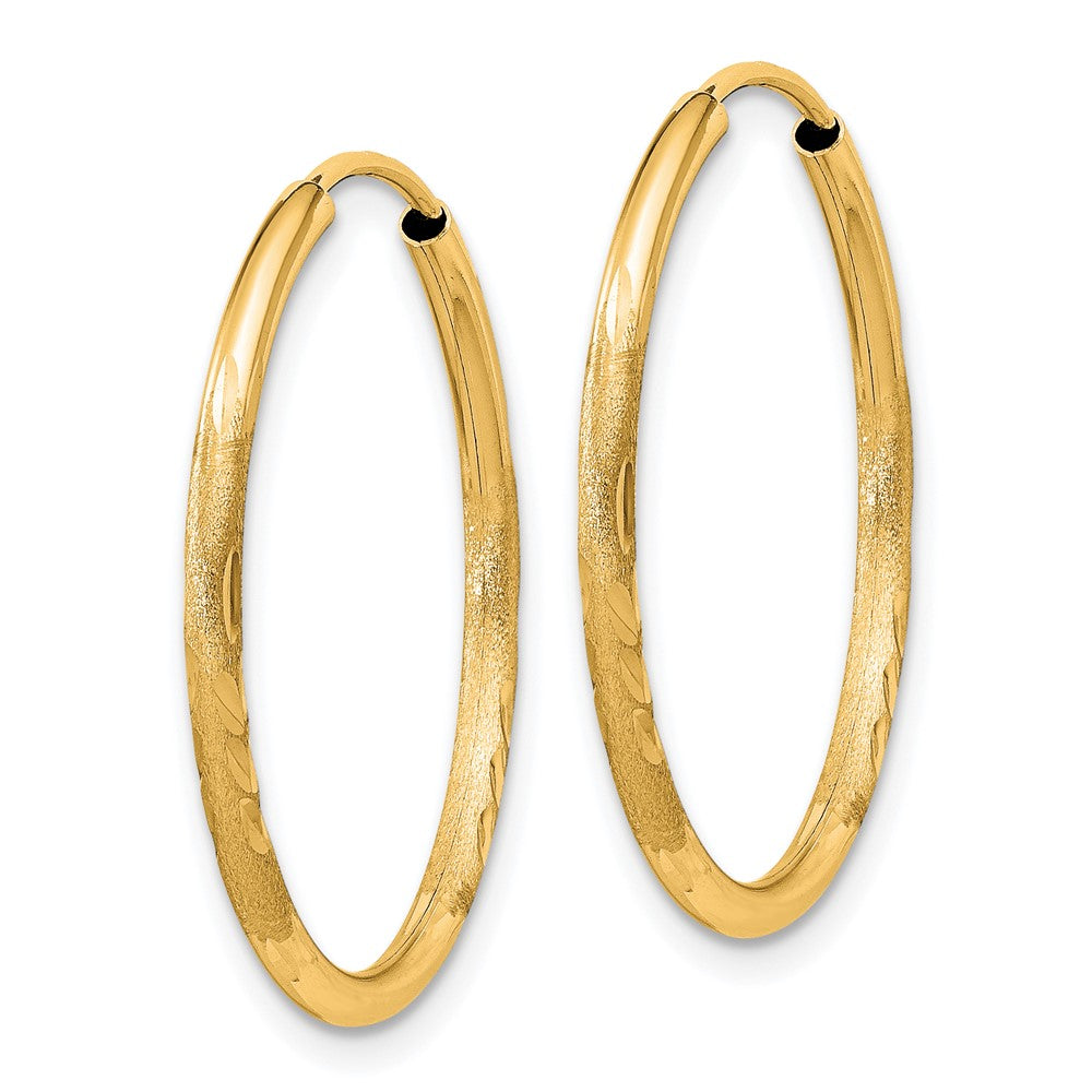 14k Yellow Gold 22 mm Satin Diamond-cut Endless Hoop Earrings (0.82 grams)