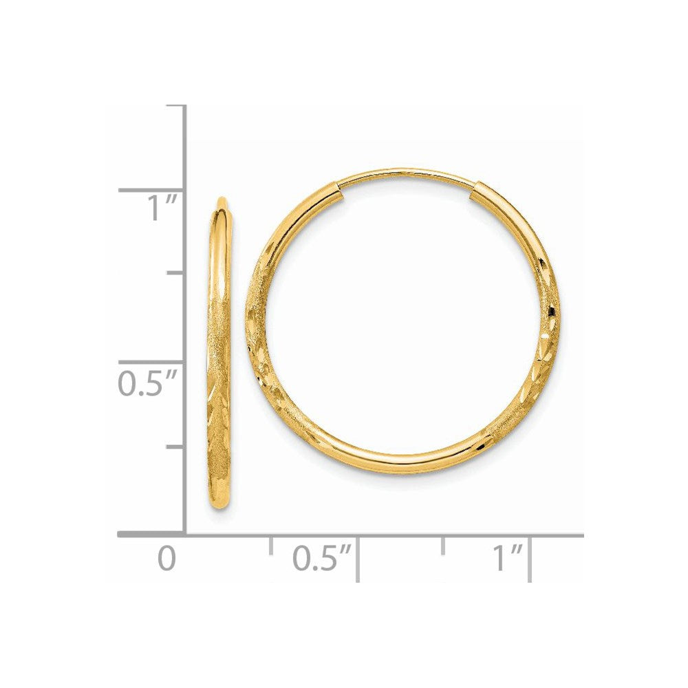 14k Yellow Gold 22 mm Satin Diamond-cut Endless Hoop Earrings (0.82 grams)