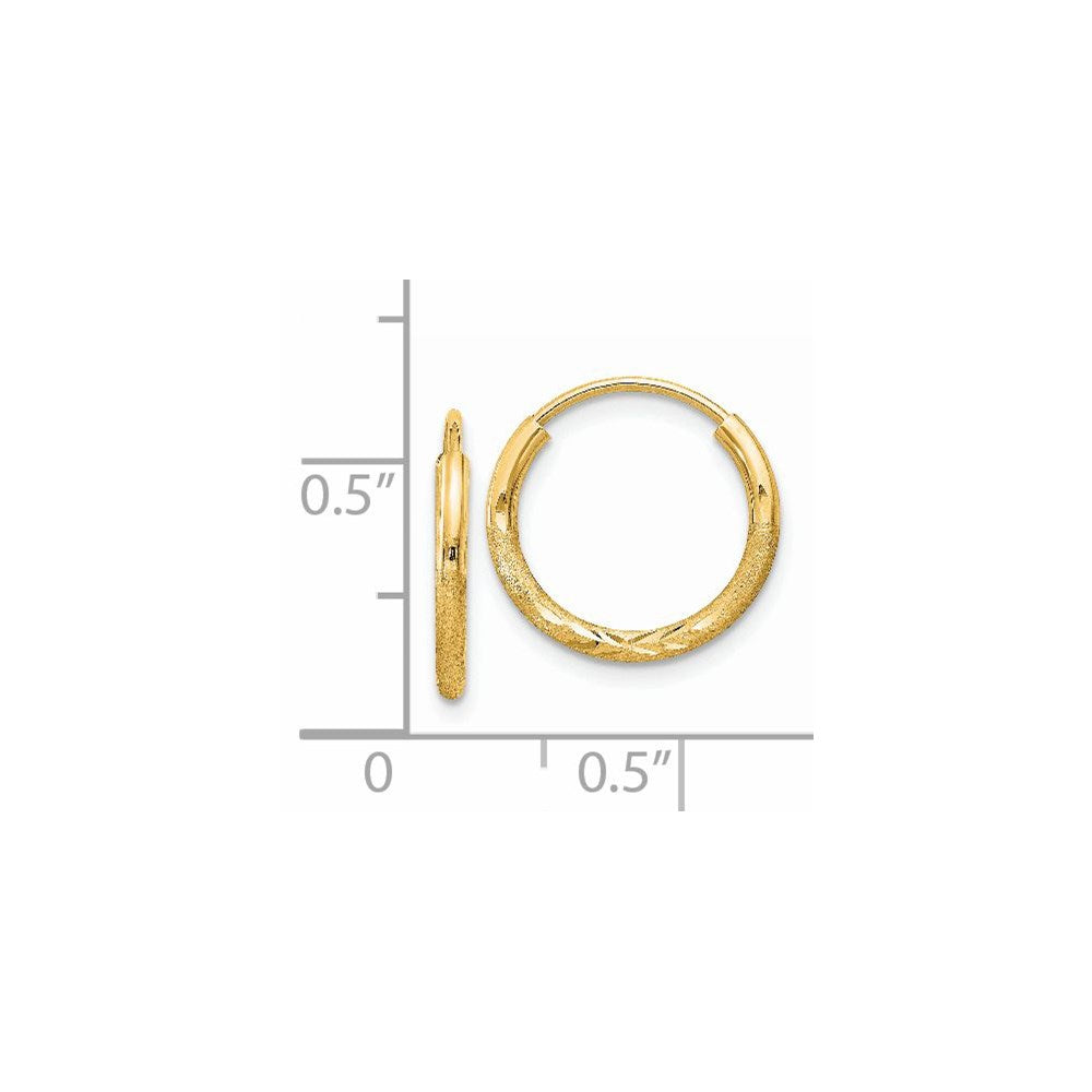 14k Yellow Gold 12 mm Satin Diamond-cut Endless Hoop Earrings (0.48 grams)