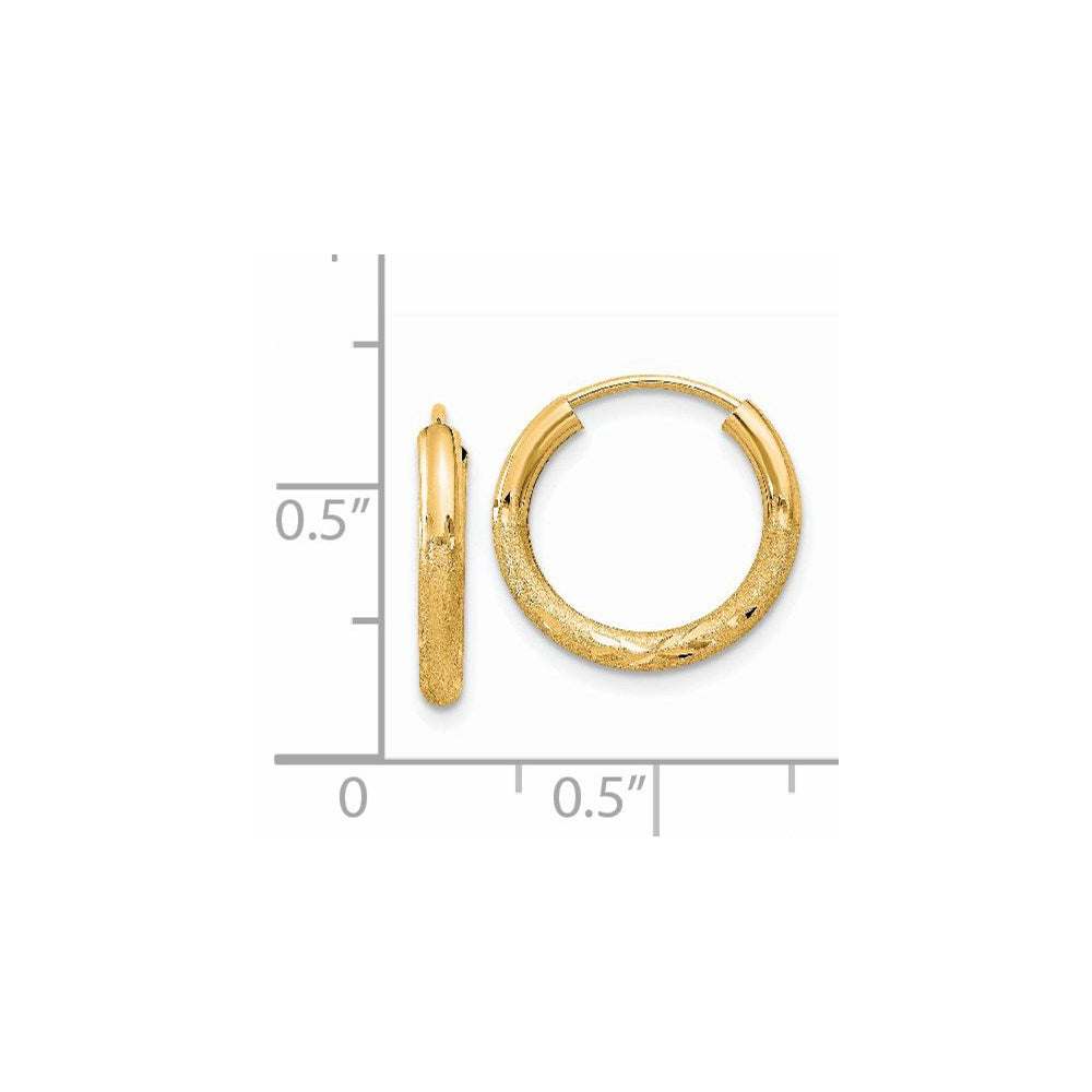 14k Yellow Gold 15 mm Satin Diamond-cut Endless Hoop Earrings (0.6 grams)