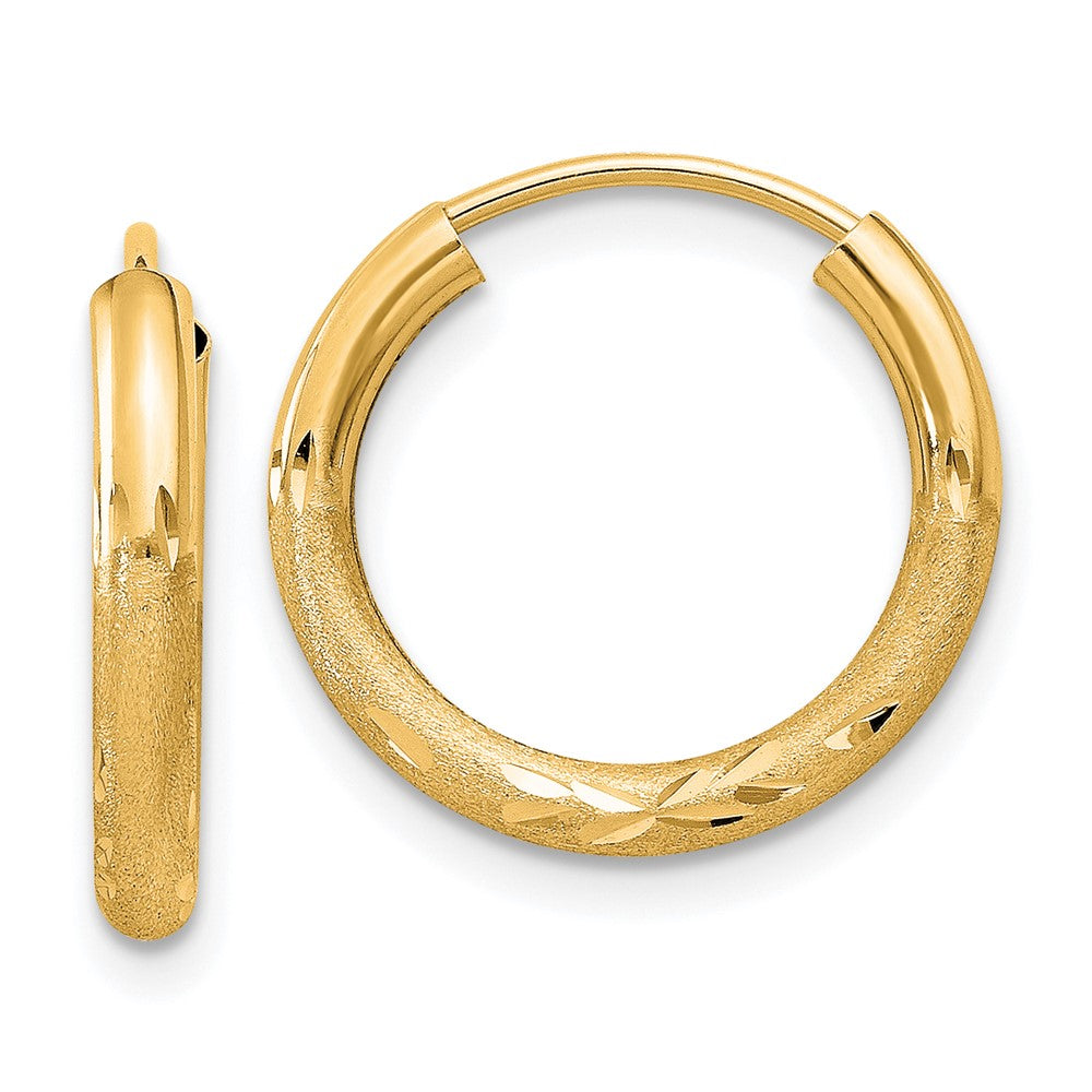 14k Yellow Gold 15 mm Satin Diamond-cut Endless Hoop Earrings (0.6 grams)