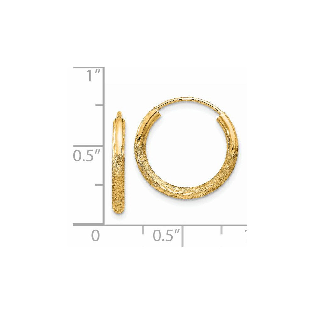 14k Yellow Gold 18 mm Satin Diamond-cut Endless Hoop Earrings (0.72 grams)