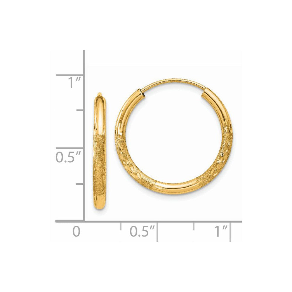 14k Yellow Gold 20 mm Satin Diamond-cut Endless Hoop Earrings (0.88 grams)