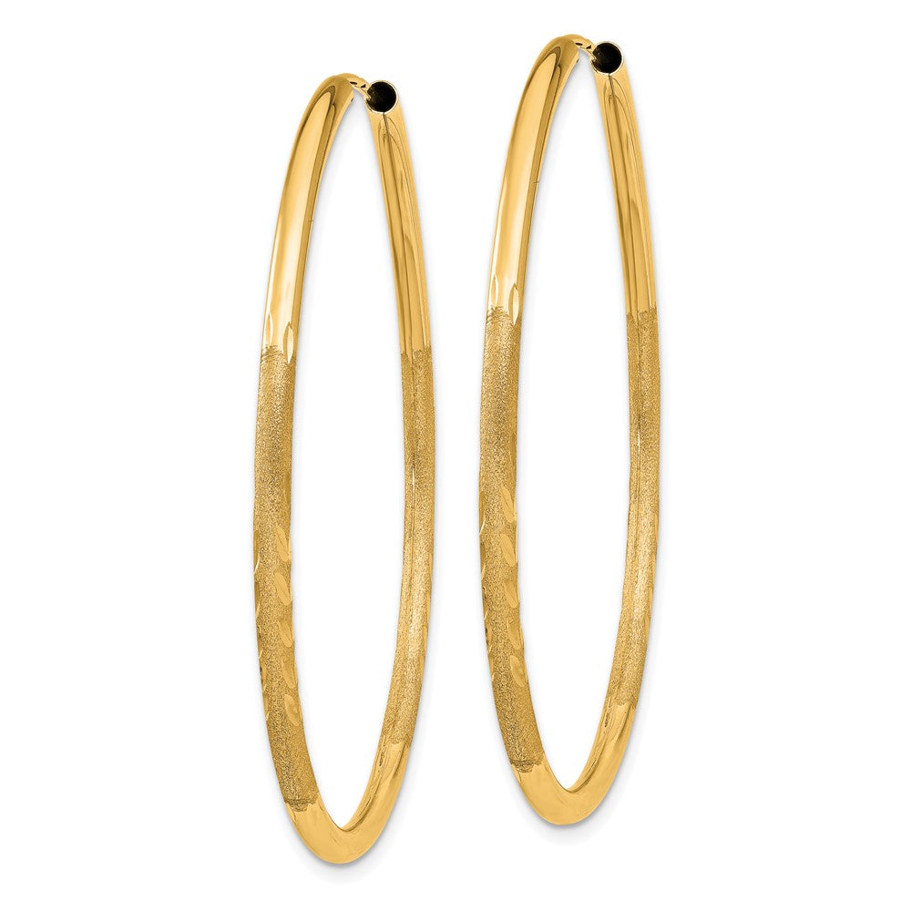 14k Yellow Gold 40 mm Satin Diamond-cut Endless Hoop Earrings (2.21 grams)