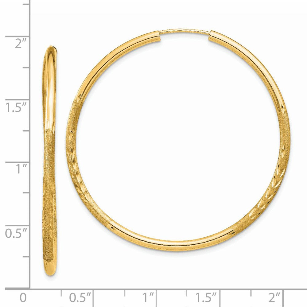 14k Yellow Gold 40 mm Satin Diamond-cut Endless Hoop Earrings (2.21 grams)
