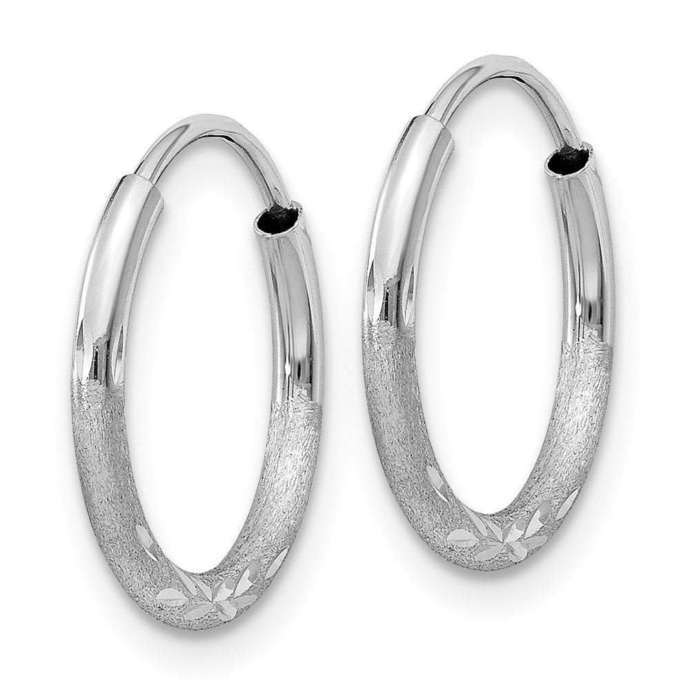 14k White Gold 12 mm Diamond-cut Endless Hoop Earrings (0.48 grams)