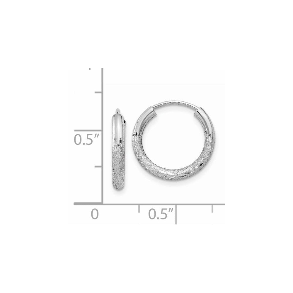 14k White Gold 12 mm Diamond-cut Endless Hoop Earrings (0.61 grams)