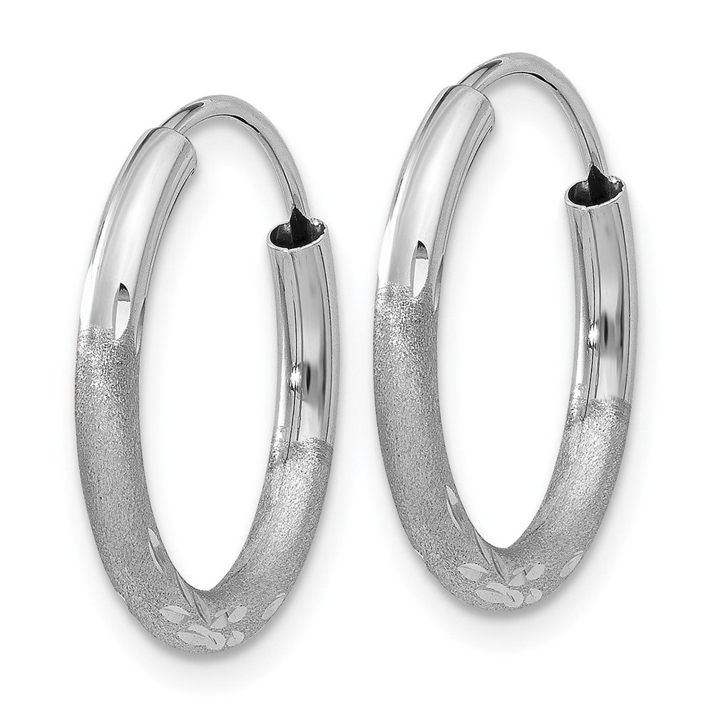 14k White Gold 14 mm Diamond-cut Endless Hoop Earrings (0.75 grams)