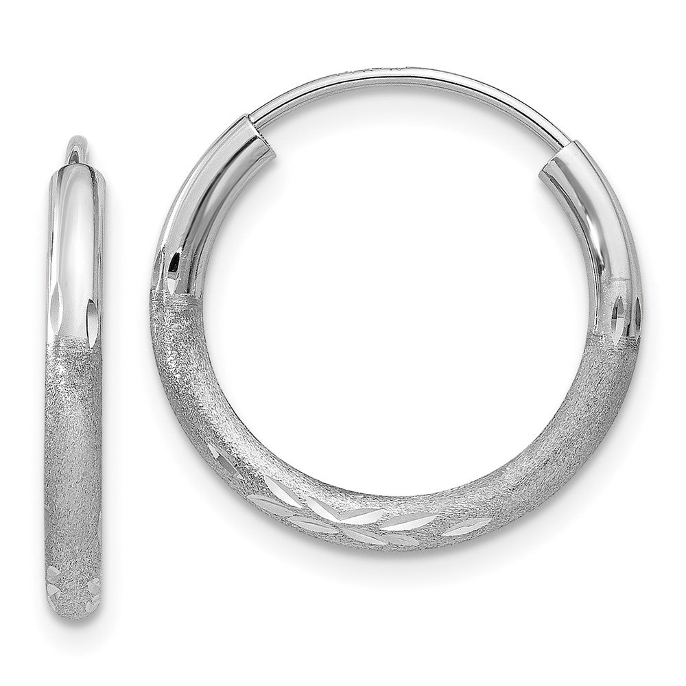 14k White Gold 14 mm Diamond-cut Endless Hoop Earrings (0.75 grams)