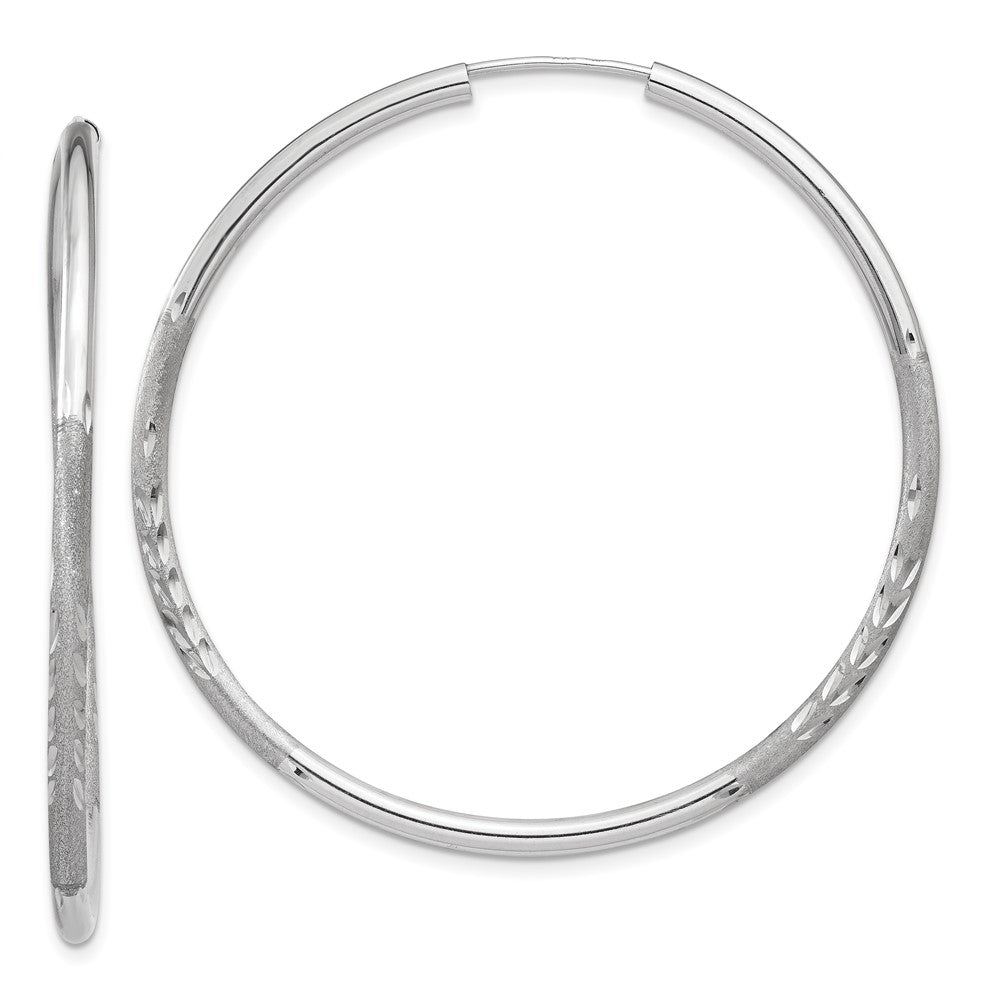 14k White Gold 42 mm Diamond-cut Endless Hoop Earrings (2.36 grams)