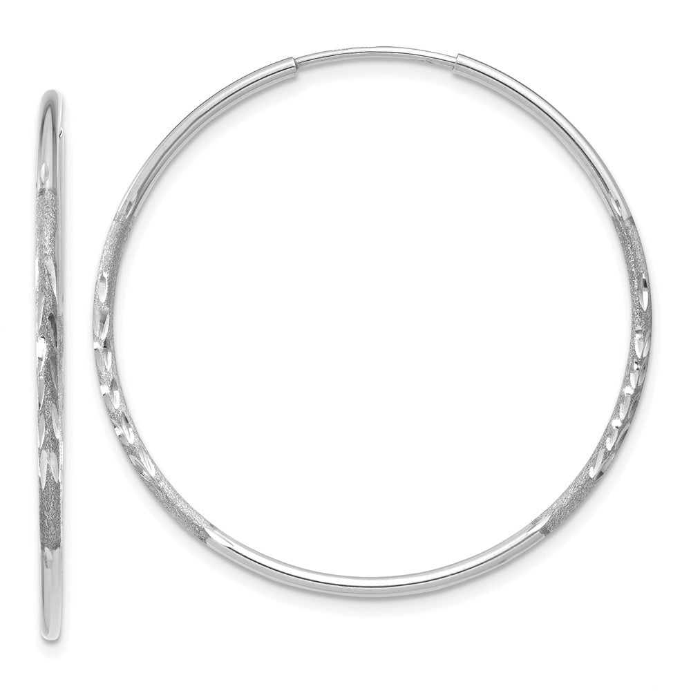 14k White Gold 30 mm Diamond-cut Endless Hoop Earring (0.76 grams)