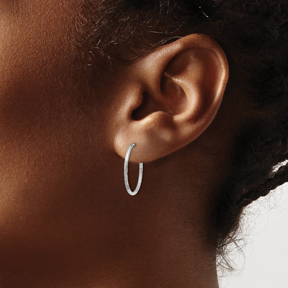 14k White Gold 17 mm Diamond-cut Endless Hoop Earring (0.48 grams)