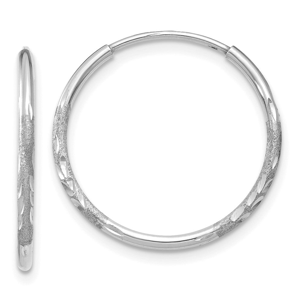 14k White Gold 17 mm Diamond-cut Endless Hoop Earring (0.48 grams)