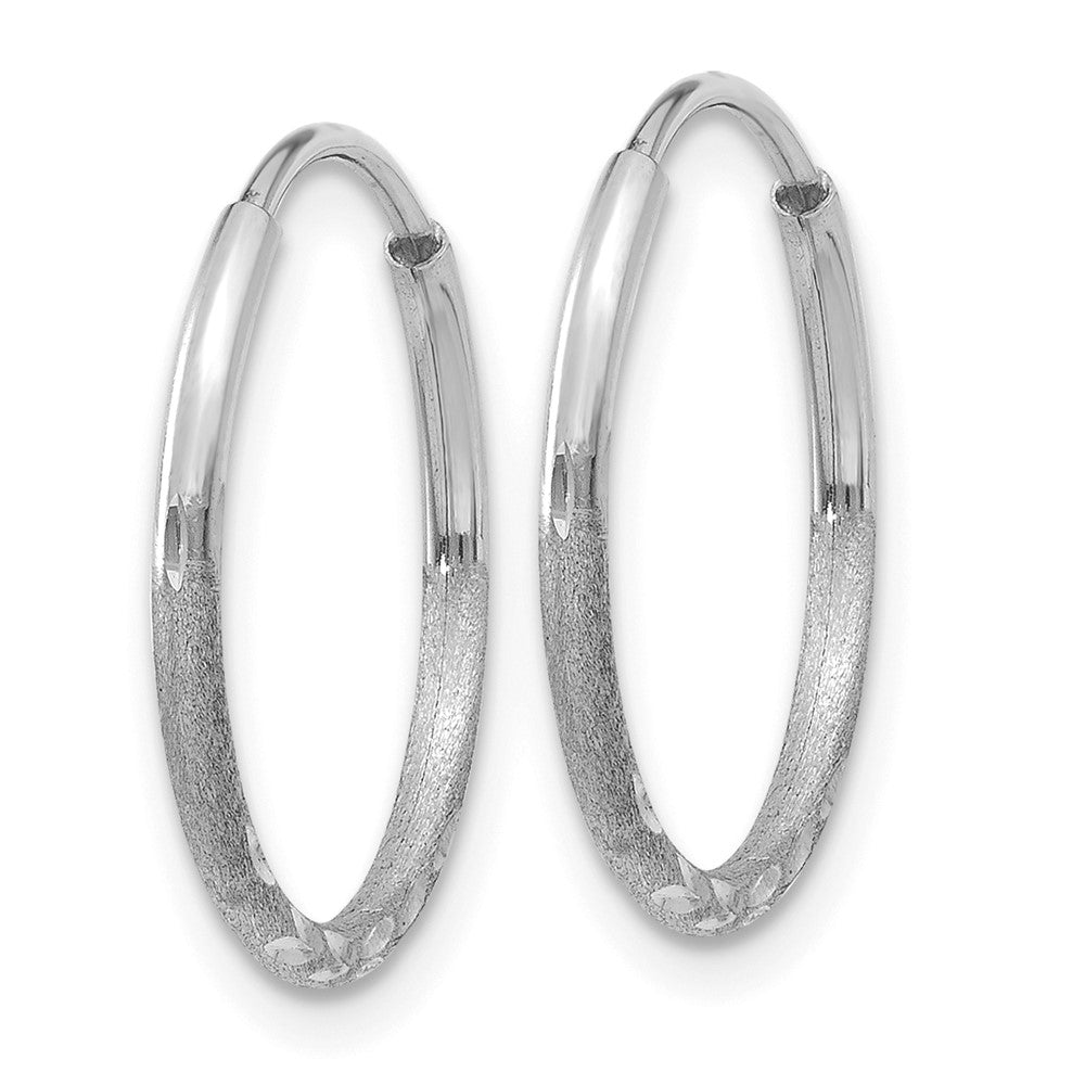 14k White Gold 14 mm Diamond-cut Endless Hoop Earring (0.38 grams)