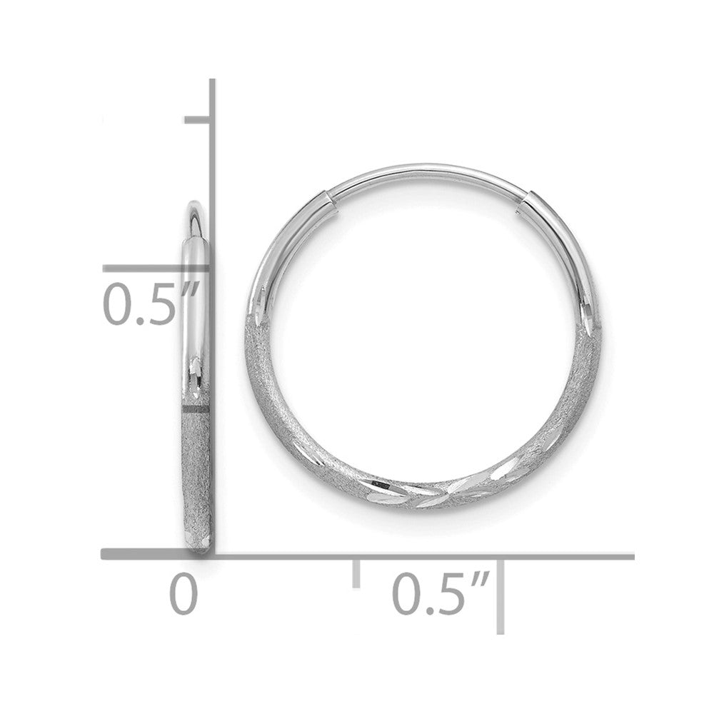 14k White Gold 14 mm Diamond-cut Endless Hoop Earring (0.38 grams)