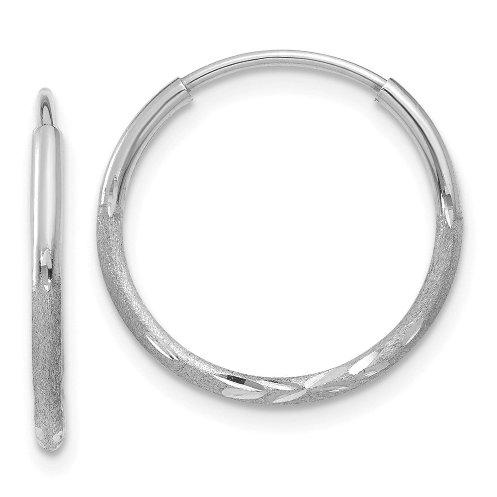 14k White Gold 14 mm Diamond-cut Endless Hoop Earring (0.38 grams)