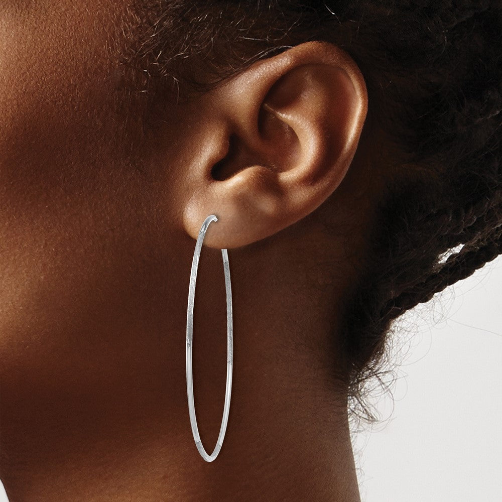 14k White Gold 51 mm Diamond-cut Endless Hoop Earring (1.3 grams)
