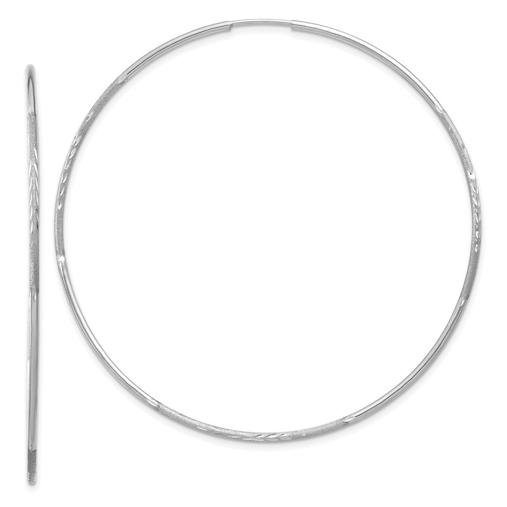 14k White Gold 58 mm Diamond-cut Endless Hoop Earring (1.43 grams)