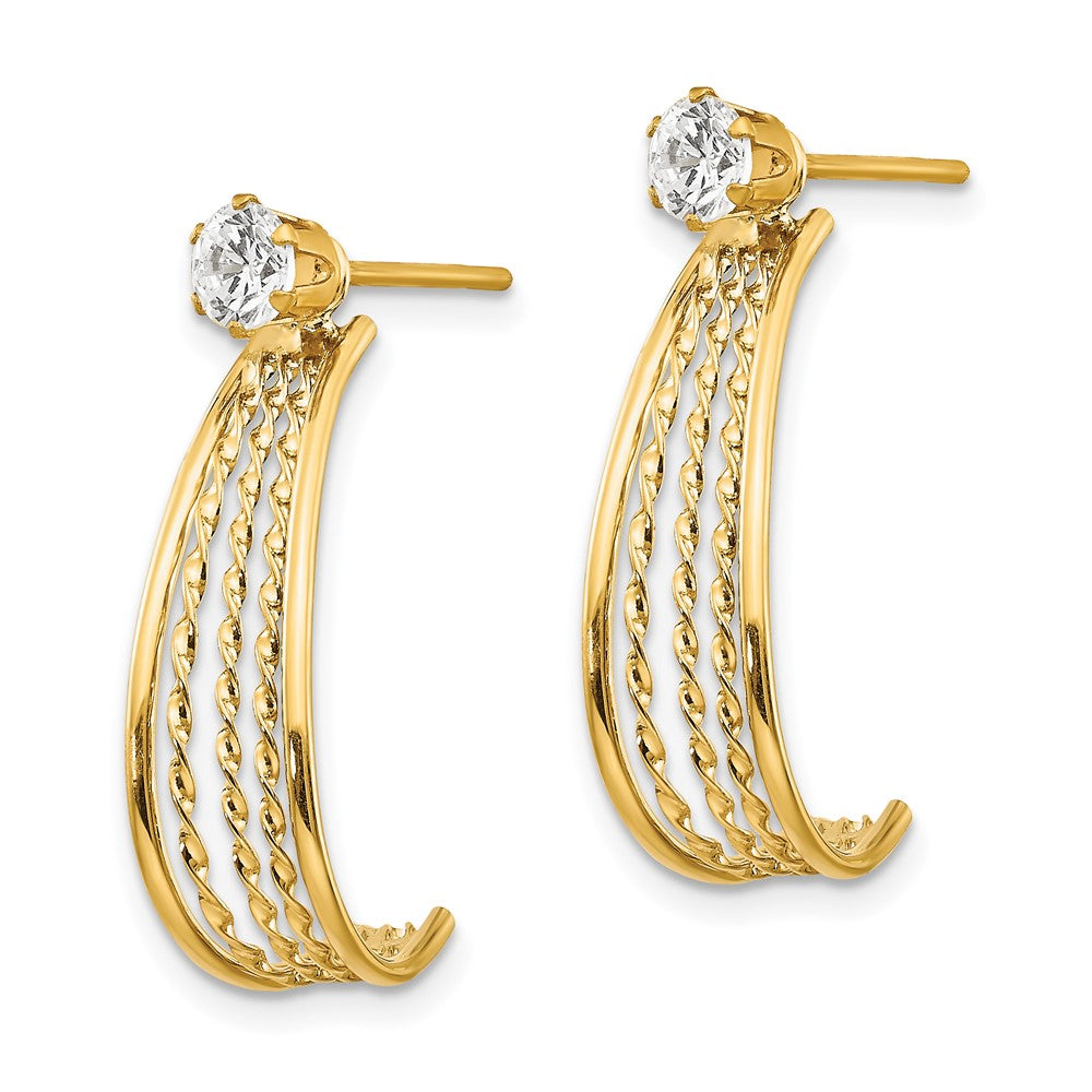 14k Yellow Gold 8 mm J Hoop Polished w/CZ Stud Earrings (1.04 grams)
