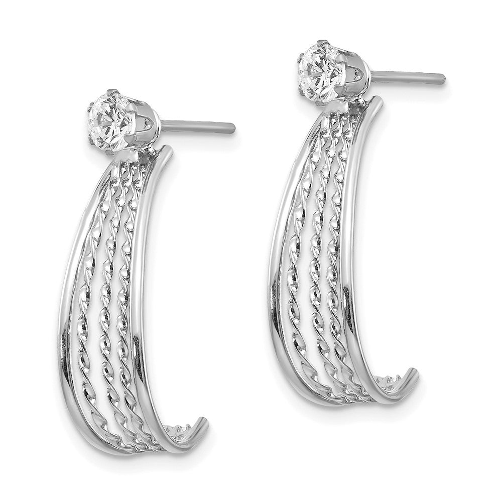 14k White Gold 8 mm J Hoop Polished w/CZ Stud Earrings (1.04 grams)