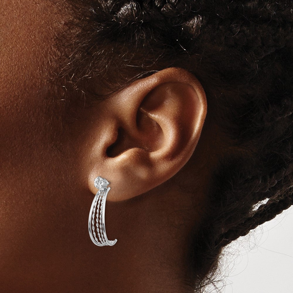 14k White Gold 8 mm J Hoop Polished w/CZ Stud Earrings (1.04 grams)