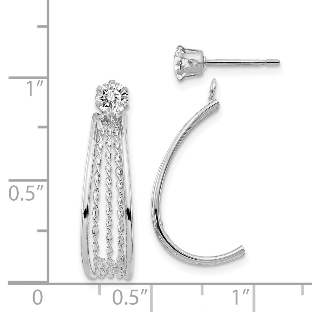 14k White Gold 8 mm J Hoop Polished w/CZ Stud Earrings (1.04 grams)