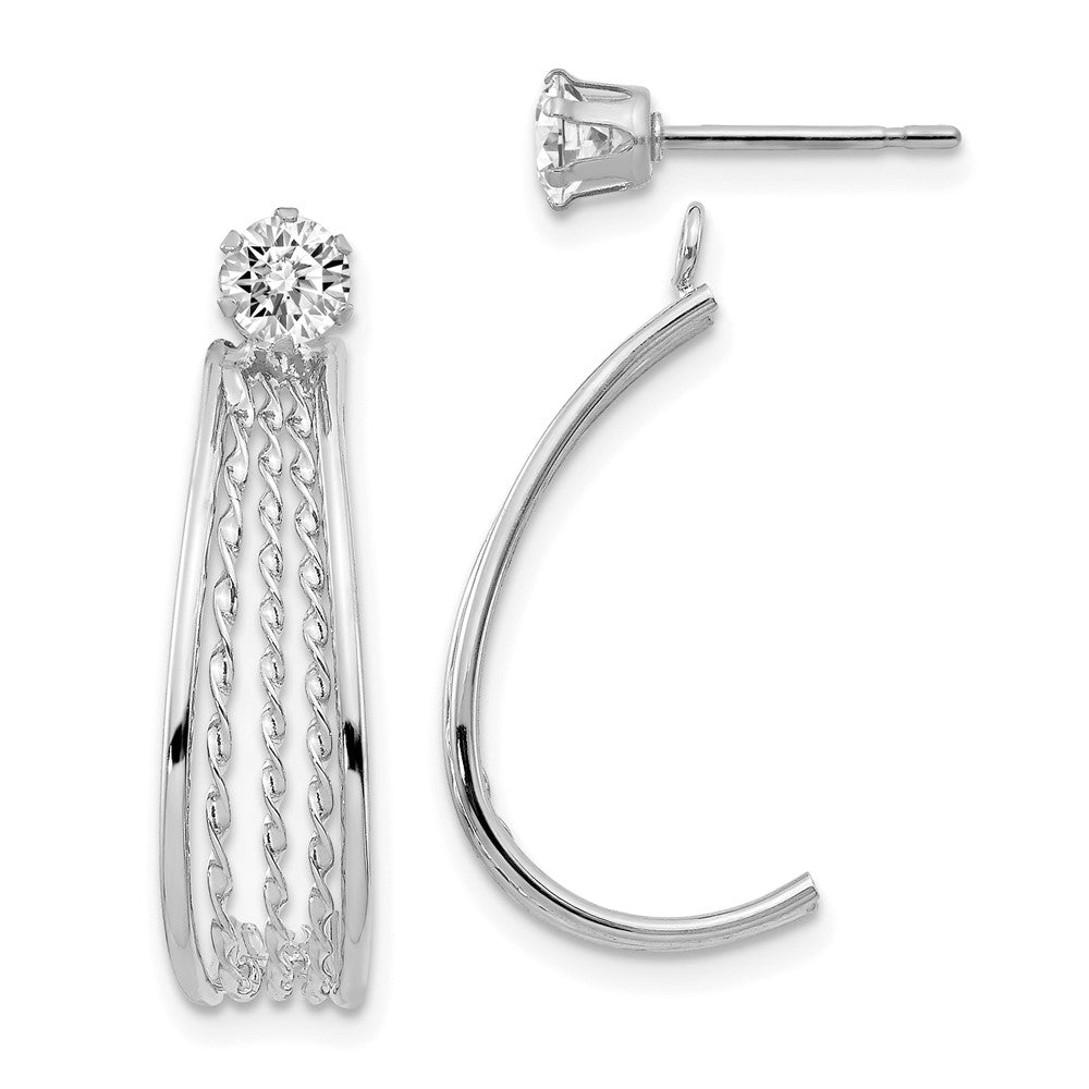 14k White Gold 8 mm J Hoop Polished w/CZ Stud Earrings (1.04 grams)
