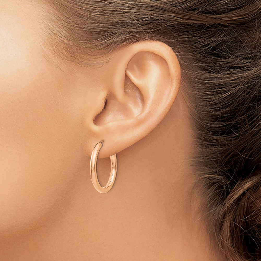14k Rose Gold 25 mm Polished Endless Tube Hoop Earrings (1.62 grams)