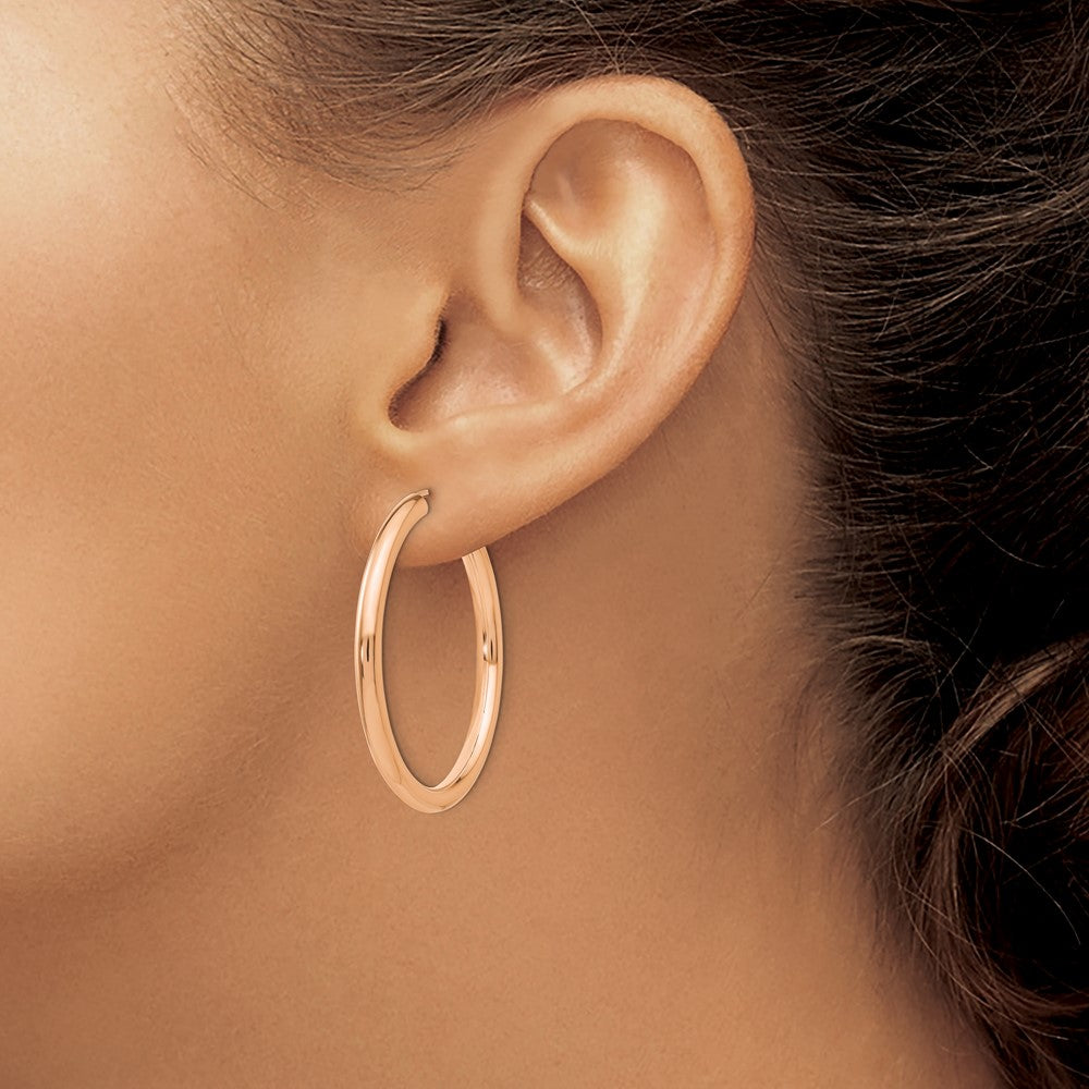 14k Rose Gold 34.3 mm Polished Endless Tube Hoop Earrings (2.32 grams)