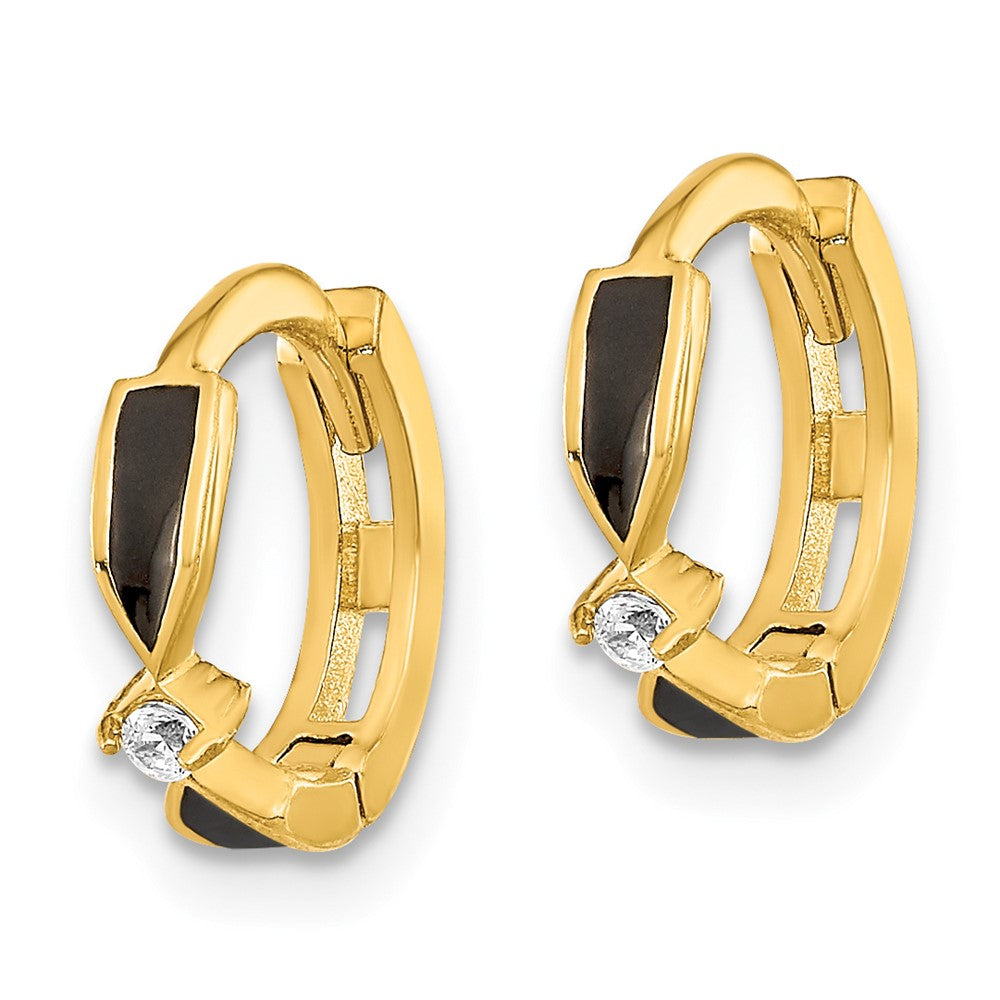 14k Yellow Gold 11 mm Polished Black Onyx Hoop Earrings (1.24 grams)