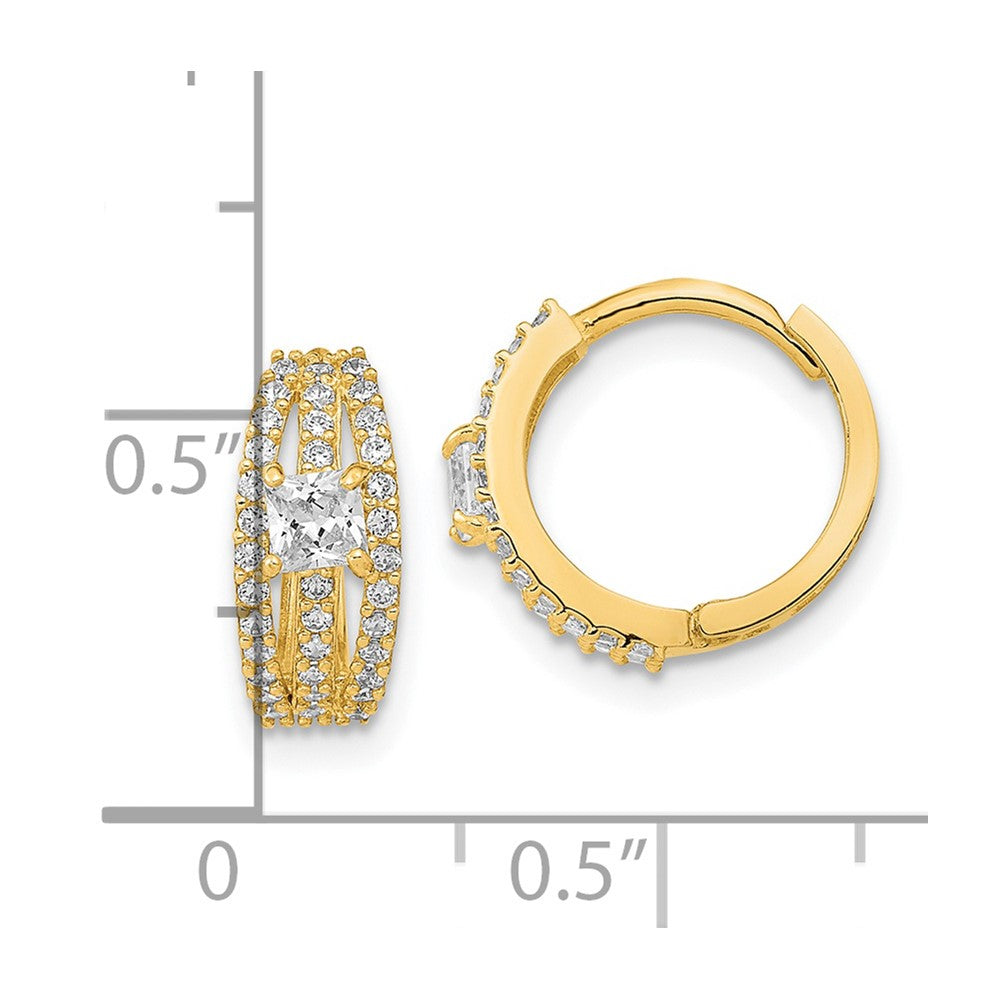 14k Yellow Gold 12.8 mm Polished Fancy CZ Hoop Earrings (1.73 grams)