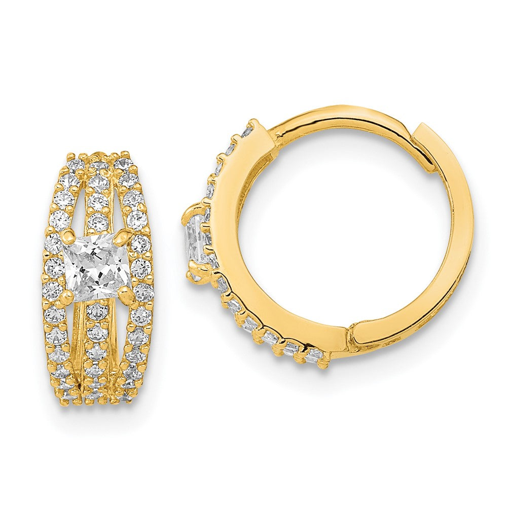 14k Yellow Gold 12.8 mm Polished Fancy CZ Hoop Earrings (1.73 grams)
